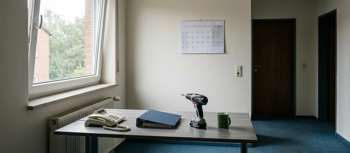 Telefon und Terminkalender auf dem Schreibtisch im Büro