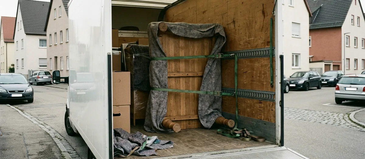 Möbeltransport: ein einzelnes Möbelstück wird in Decken eingeschlagen