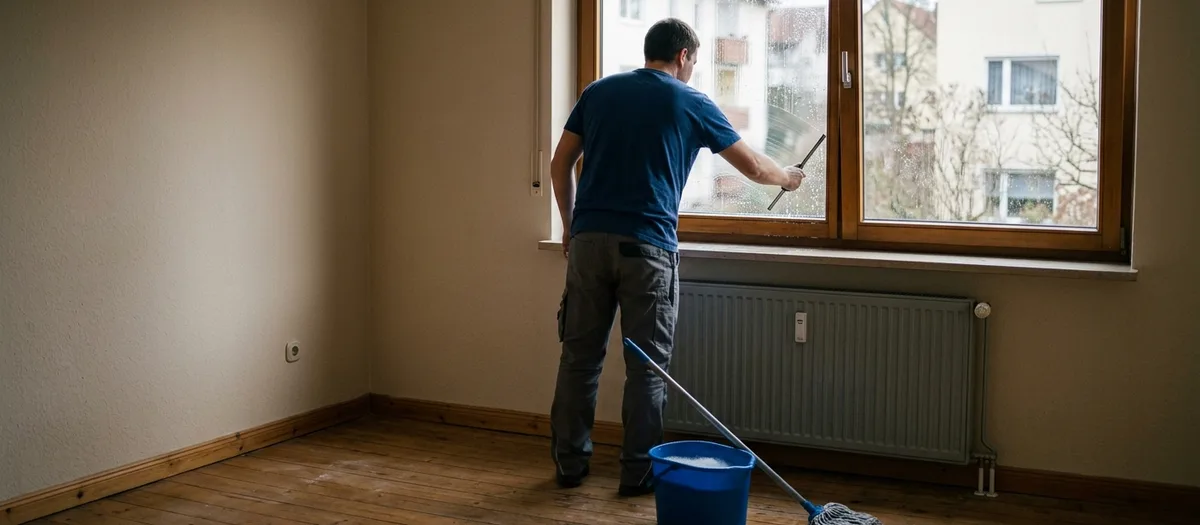 Umzugsreinigung: die leere Wohnung wird besenrein gewischt